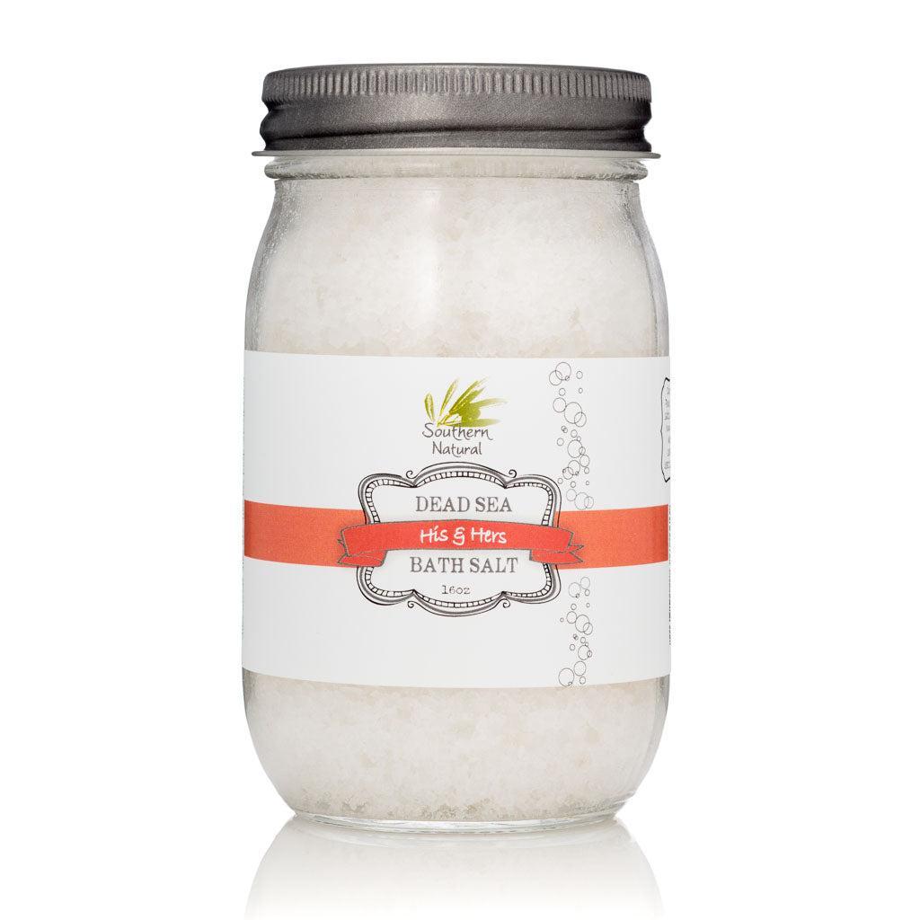 A container of His & Hers Dead Sea Therapy Bath Salt from Southern Natural