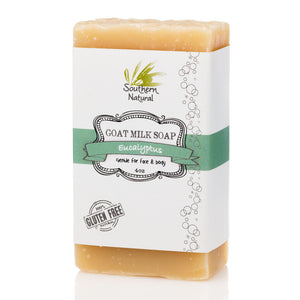 A bar of Eucalyptus Goat’s Milk Soap by Southern Natural