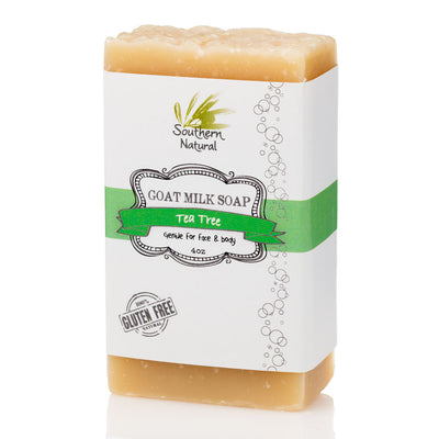 A picture of a bar of Tea Tree Goat Milk Soap, sold by Southern Natural