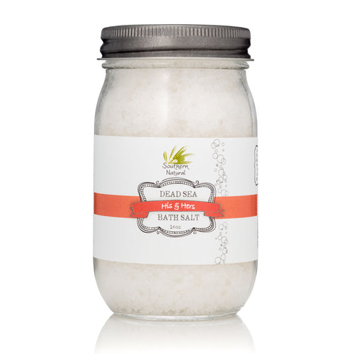 A container of His & Hers Dead Sea Therapy Bath Salt from Southern Natural