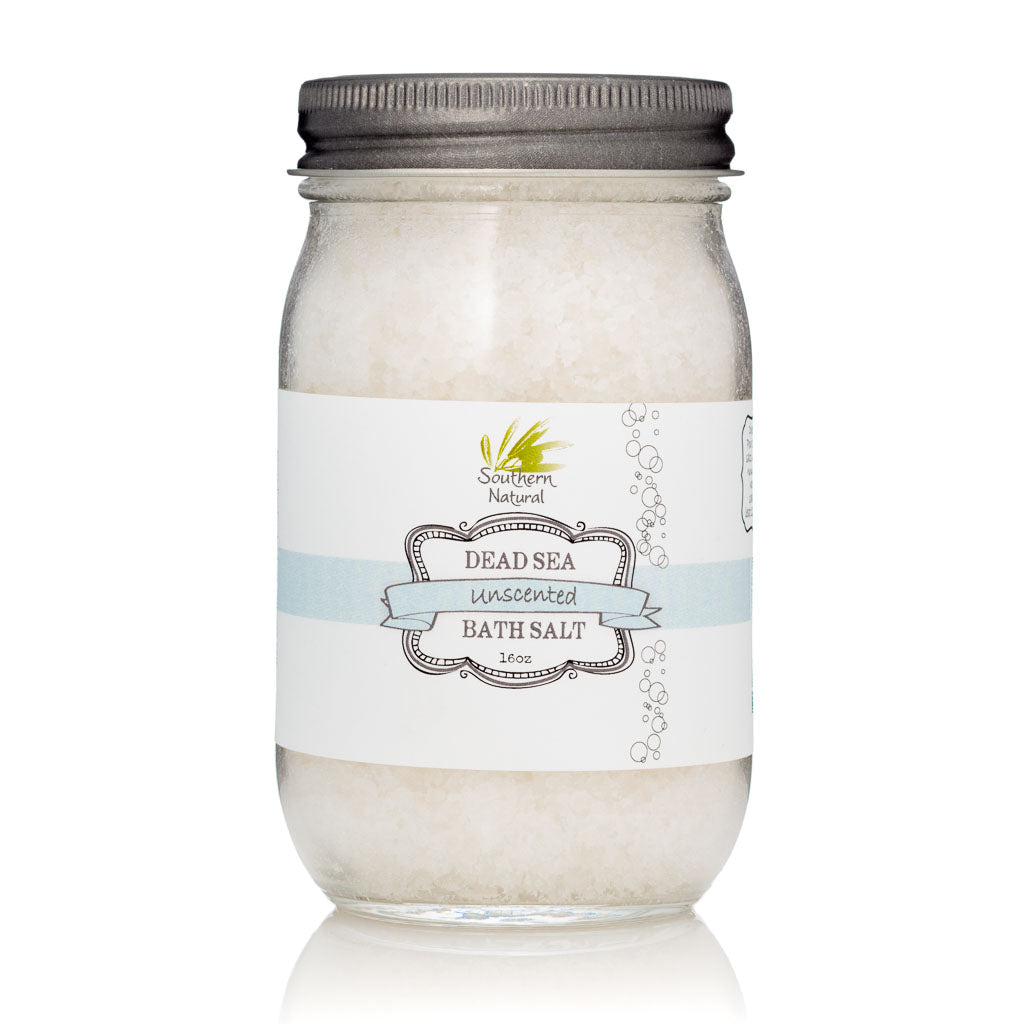 A picture of a container of Unscented Dead Sea Therapy Bath Salt, sold by Southern Natural 