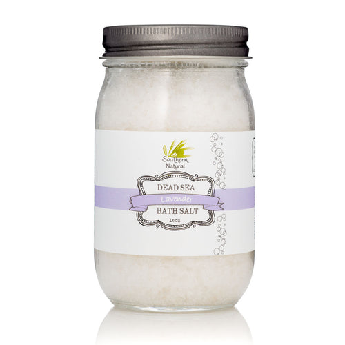 A container of Lavender Therapy Dead Sea Bath Salt from Southern Natural